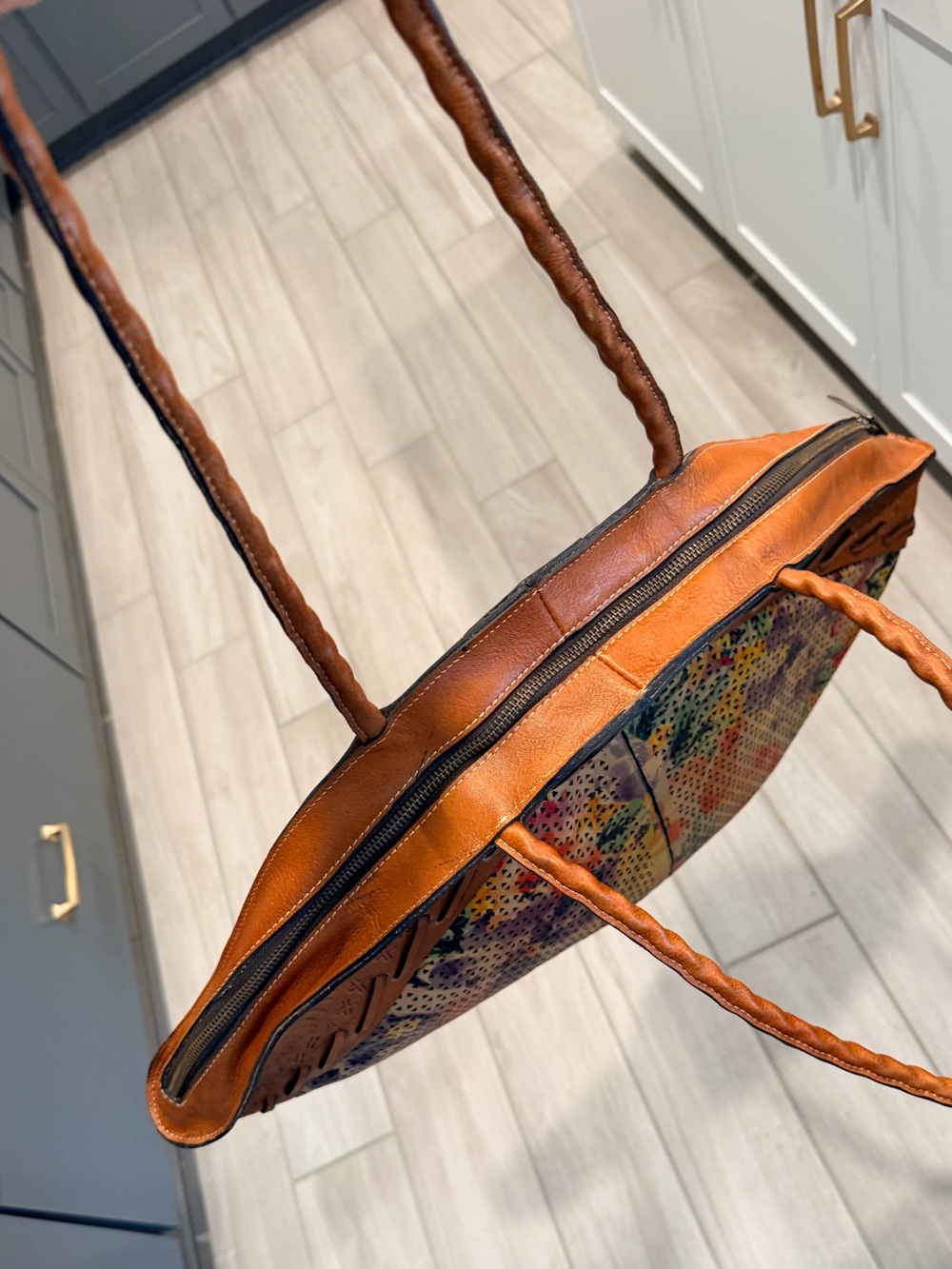 Patricia Nash Floral Perforated Leather Tote Artisan Collection Hand-Painted - Picture 12 of 12